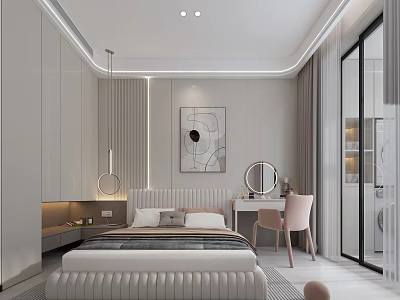 Elegant Modern Kids Room Interior With Soft Bed Wardrobe Desk And Chair 3d model