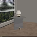 Modern Round Side Table With Table Lamp By Window And Green Trees View 3d model