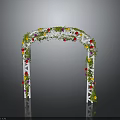 Decorative White Frame Flower Arch With Colorful Flowers And Green Leaves