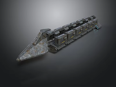 Detailed Sci-Fi Spaceship 3D Model Showcasing Modular Metallic Structure And Sections 3d model