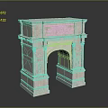 Stone Archway with Carved Inscriptions and Classical Design on Reflective Black Surface