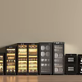 Stylish Black Kitchen Appliances With Various Sizes Interior Lighting For Displaying Wine Bottles And Glasses