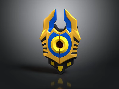 Decorative Shield Design With Yellow Blue Accents Black Stripes And Red Circular Center 3d model