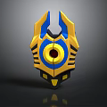 Decorative Shield Design With Yellow Blue Accents Black Stripes And Red Circular Center