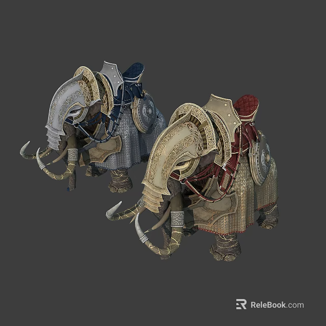 Fantasy Characters And Ornate Armored Elephants With Decorative Saddles 3d model 