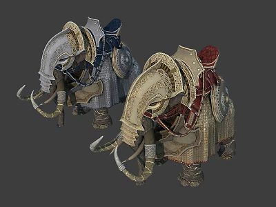 Fantasy Characters And Ornate Armored Elephants With Decorative Saddles 3d model