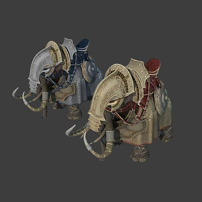 Fantasy Characters And Ornate Armored Elephants With Decorative Saddles 3d model