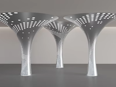 Silver Perforated Columns With Modern Architectural Design And Decorative Dots 3d model