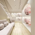 Bright Modern Interior With Wooden Floor White Dining Table Chairs Pink Curtains And Shelves