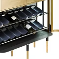 Elegant Modern Wine Cabinet With Glass Doors Golden Metal Frame Shelves And Drawers