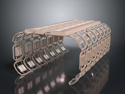 Futuristic Space Station Habitat With Modular Metallic Framework And Transparent Modules 3d model