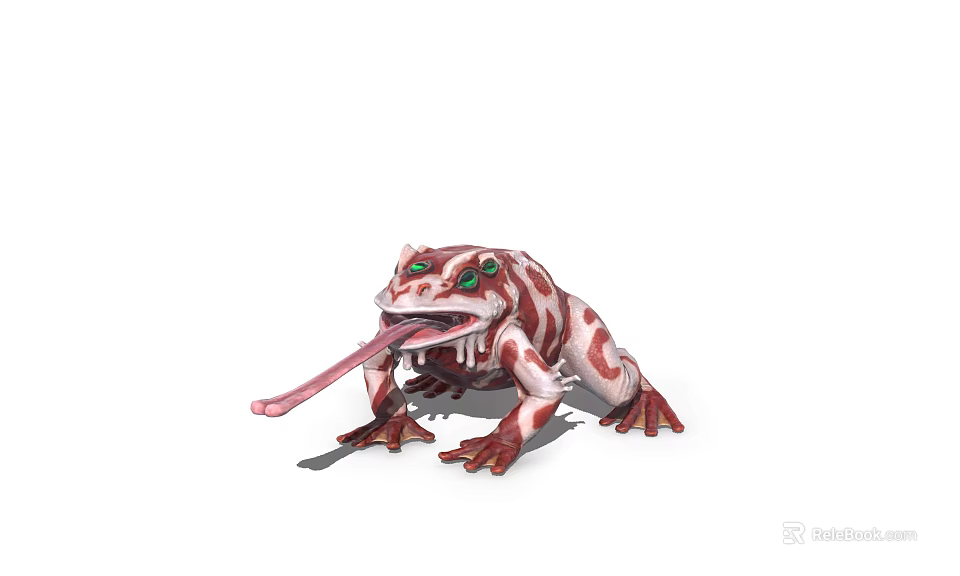 Detailed Reptile 3D Model With Red And White Patterns Green Eyes And Sticking Out Tongue 3d model 