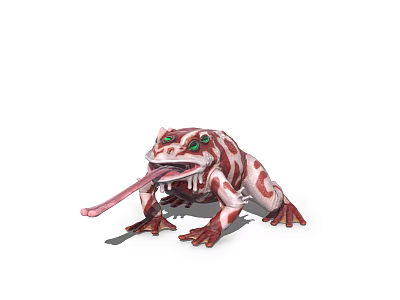 Detailed Reptile 3D Model With Red And White Patterns Green Eyes And Sticking Out Tongue 3d model
