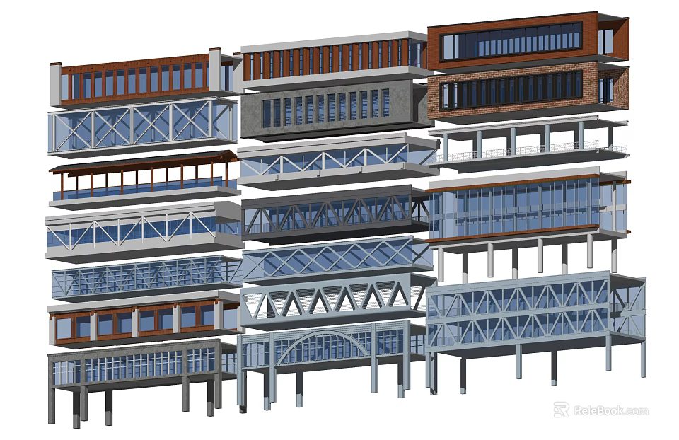 Modern Multi Storey Building Design With Steel Frame Glass Windows And Balconies 3d model 