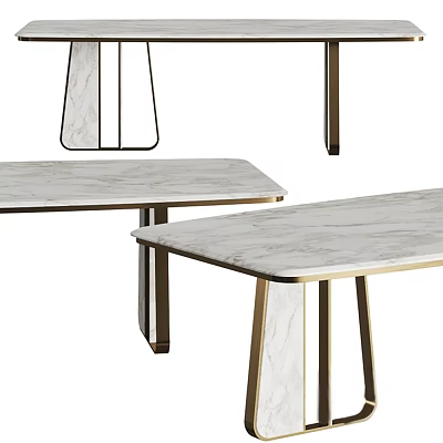 Elegant Modern Dining Table With Marble Tabletop And Golden Metal Legs 3d model