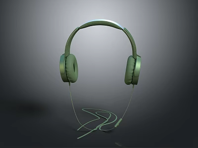 Green Over-ear Headphones With Cable Modern Design On Dark Background High Quality 3d model