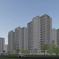 Modern High Rise Residential Buildings With Glass Curtain Walls Green Lawns Under Blue Sky