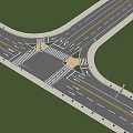 Municipal Road Intersection Featuring Vehicles Green Belts Sidewalks Trees And Street Lamps