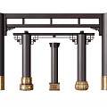 Traditional Style Decorative Pillars With Ornate Carvings And Brass Bases