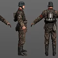 Game Movie Character Design With Dark Uniform Helmet Goggles And Backpack Gear