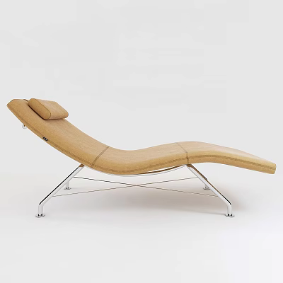 Modern Beige Fabric Lounge Chair With Metal Frame And Comfortable Backrest 3d model