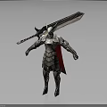 Armored Warrior Character Standing In Silver Armor With Horned Helmet Red Cape And Large Sword