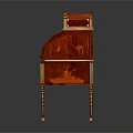 Red Vintage Desk With Arched Top Gold Accents And Carved Legs