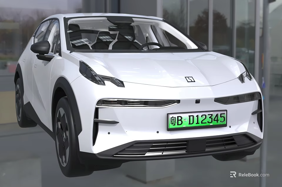 White Electric Car With Modern Design And Green License Plate 3d model 