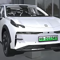 White Electric Car With Modern Design And Green License Plate