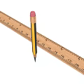Yellow Pencil with Pink Eraser Crossed Over Wooden Ruler for Writing