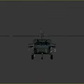 Green Military Helicopter With Blue Rotors And Detailed Fuselage Design
