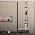 Modern Built in Shoe Cabinet With Decorative Panel Open Shelves And Shoe Storage