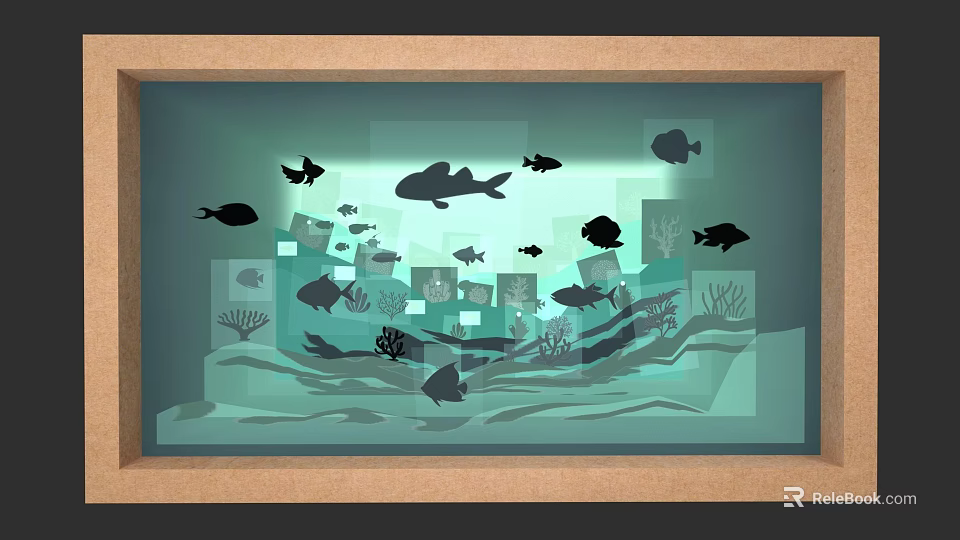 Colorful Aquatic Animals In 3D Paper Art Scene With Fish Corals And Sea Plants 3d model 