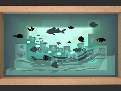 Colorful Aquatic Animals In 3D Paper Art Scene With Fish Corals And Sea Plants 3d model