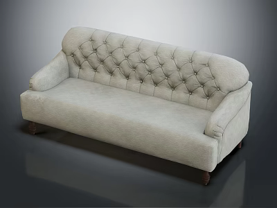Elegant Beige Sectional Sofa With Tufted Backrest And Wooden Legs Classic Design 3d model