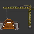 Colorful Cartoon Construction Site Scene With Yellow Crane And Orange Building Structure Elements