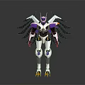 White Purple Mechanical Character With Yellow Wings And Robot Design Features 3d model