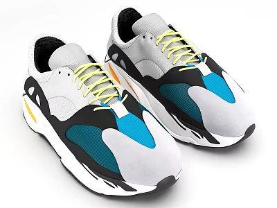 White Black Blue Yellow Color Block Casual Sports Shoes with Yellow Laces and Comfortable Design 3d model