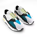 White Black Blue Yellow Color Block Casual Sports Shoes with Yellow Laces and Comfortable Design