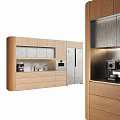 Modern Kitchen Interior Featuring Wooden Cabinets With Metallic Panels And Appliances