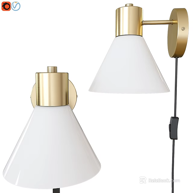 Modern Brass Wall Mounted Light Fixture With White Cone Shade Design 3d model 