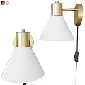 Modern Brass Wall Mounted Light Fixture With White Cone Shade Design