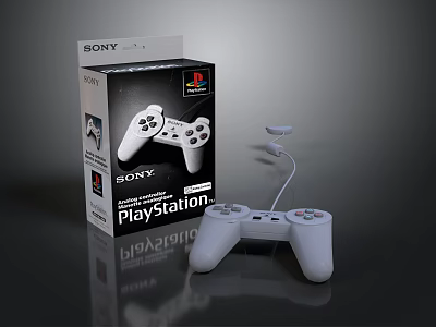 Sony PlayStation White Wired Controller With Original Packaging Box For Gaming 3d model