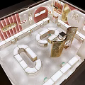 Elegant Modern Luxurious Jewelry Store Interior With Bright Lighting Gold Counters And Floral Decorations