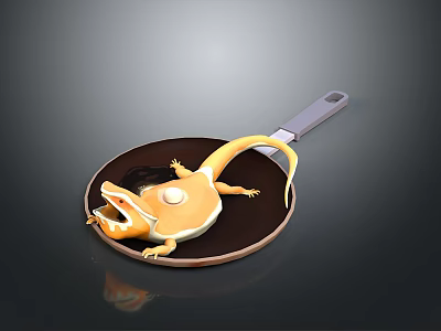 Lizard Shaped Fried Egg in Frying Pan with Golden Color and Tasty Appeal 3d model