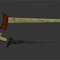 Ancient Decorative Swords With Wooden Handle Green Carved Blade And Black Curved Design