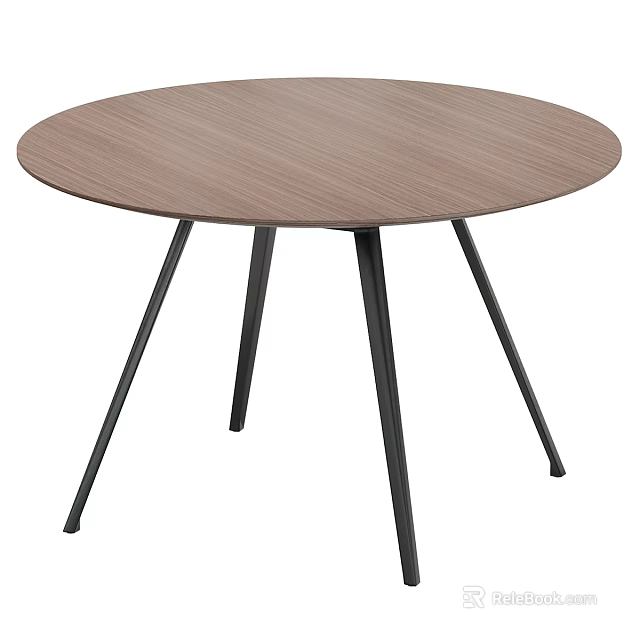 Modern Round Coffee Table With Wooden Tabletop And Sturdy Black Metal Legs For Living Room 3d model 
