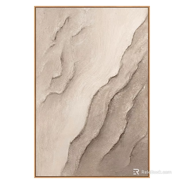 Abstract Textured Wall Decor with Beige Light Brown Wavy Lines and Wooden Frame 3d model 