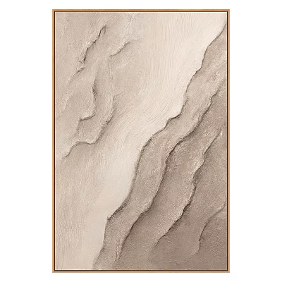 Abstract Textured Wall Decor with Beige Light Brown Wavy Lines and Wooden Frame 3d model