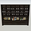 Dark Wood Wine Cabinet With Multiple Shelves Holding Various Wine Bottles